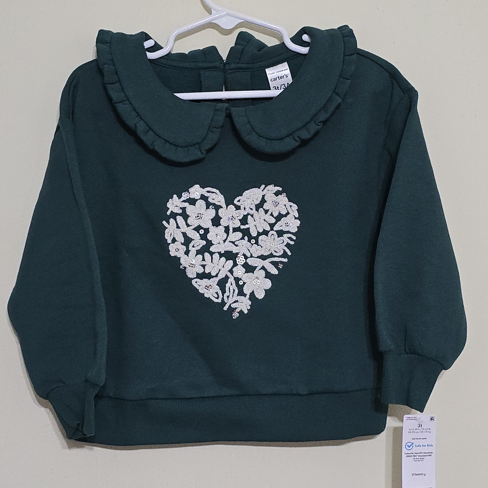 Carter's Dark Green Sweatshirt with Floral Heart